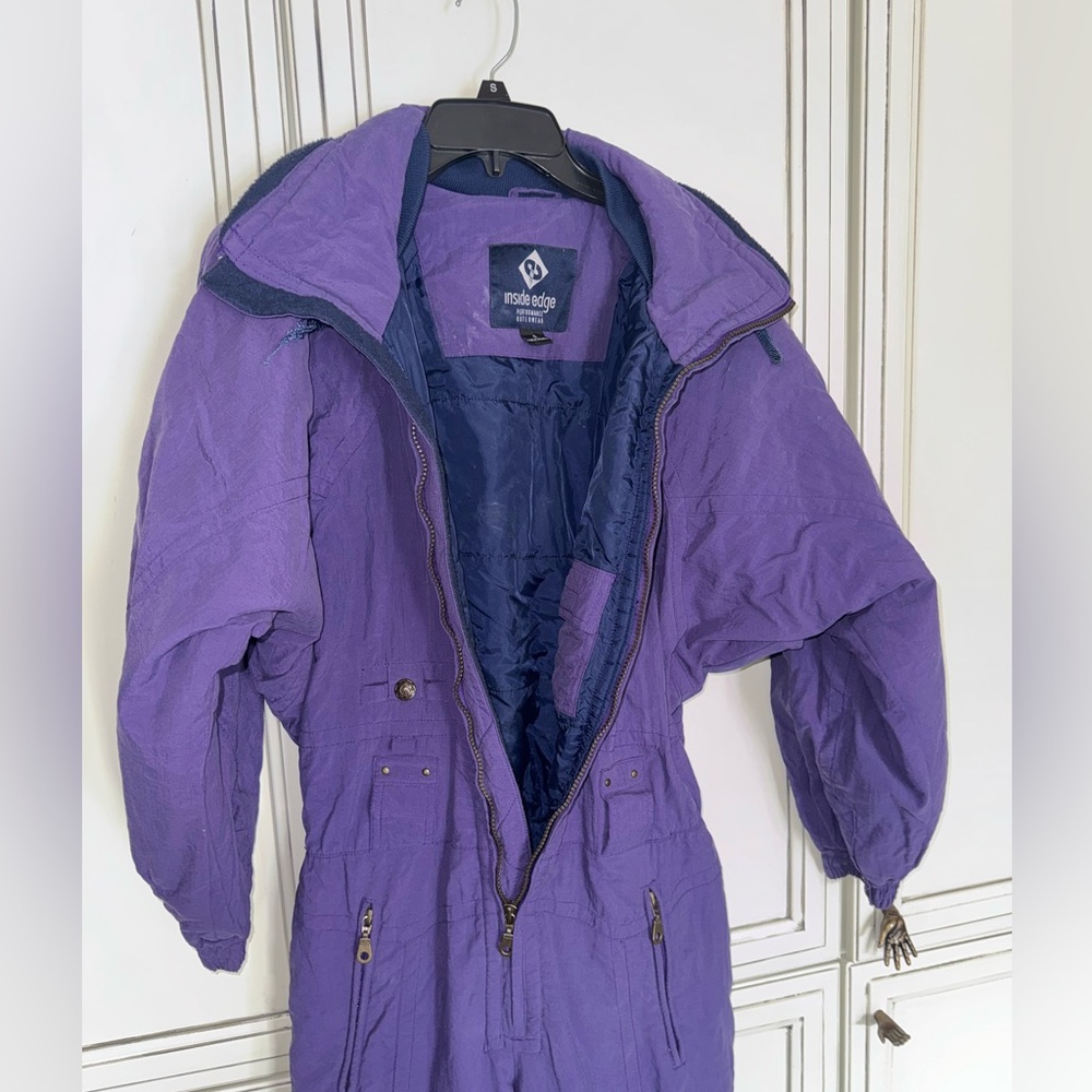 Vintage Ski Suit Bibs one piece coveralls Inside Edge 80s 90s retro purple S